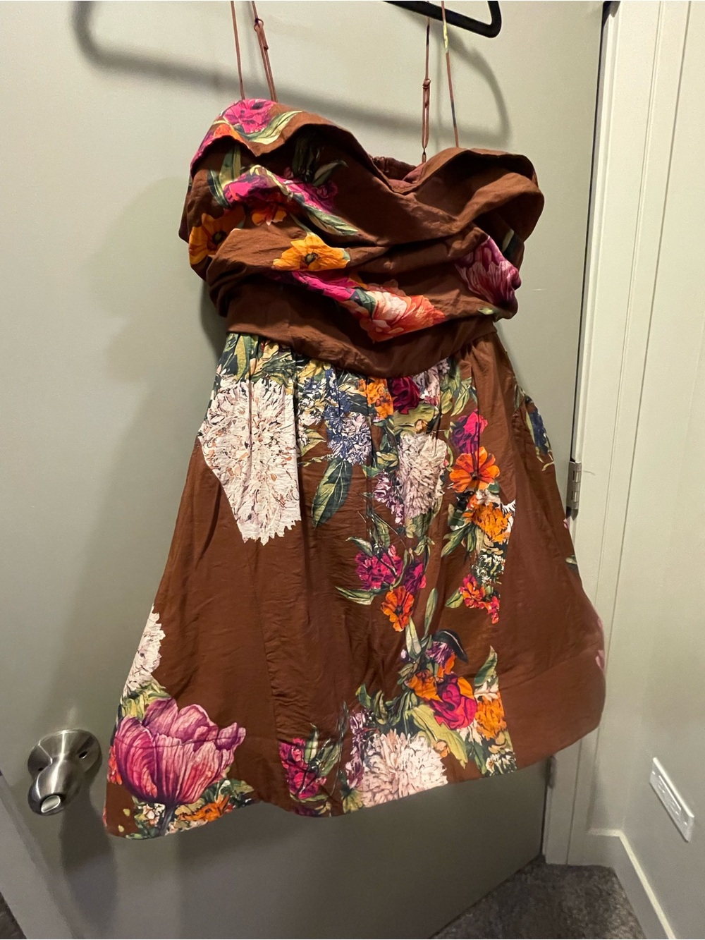 Anthropologie Brown Floral Mini Dress - Picture 6 of 8
